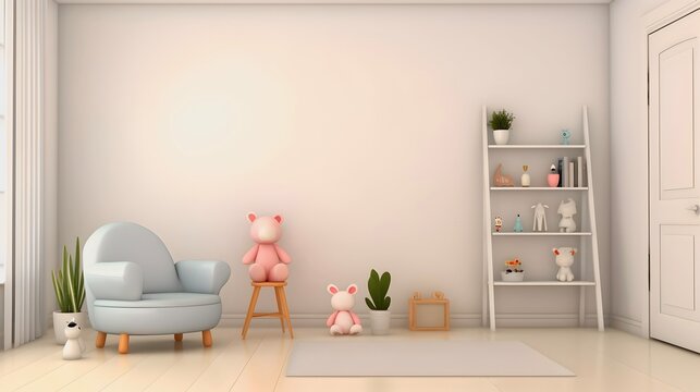 Interior childish home design. Minimalistic living room decoration. AI generated.