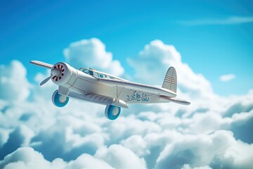  Toy plane flies under the fluffy sky  Generative AI