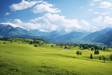 The serene countryside shows vast hills flowery meadows  Generative AI
