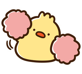 ポンポンを持って応援するかわいいひよこのキャラクターイラスト