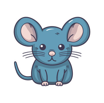 Cute cartoon mouse, small and fluffy, sitting