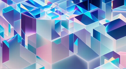 Obraz premium 3d geometry glass, crystal background with geometric shapes, macro view, refraction, holographic gradients, AI Generated