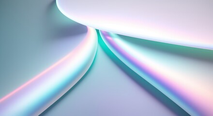 Abstract image of a curved surface with a gradient of colors - blue, pink, and white, smooth and shiny surface, soft and dreamy feel, pale blue color background. AI Generated.