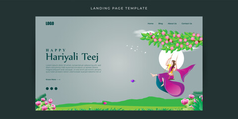 Vector illustration of Happy Haryali Teej Website landing page banner mockup Template