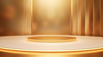 Abstract luxury background, Minimalistic gold architectural background and podium, modern design for poster, cover, branding, product showcase, AI generated.