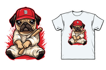 Naklejka premium Bulldog baseball player mascot cartoon t-shirt design