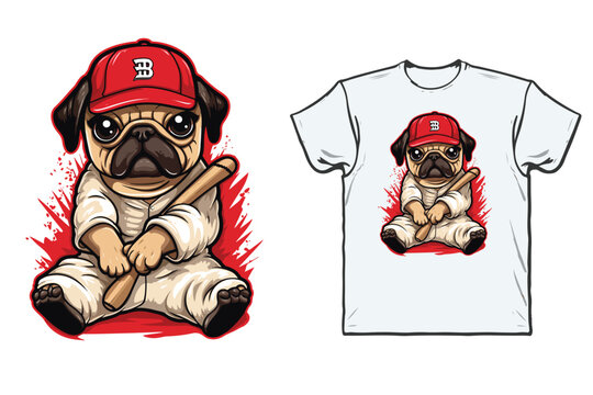 Bulldog baseball player mascot cartoon t-shirt design