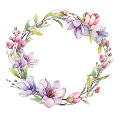 Isolated PNG cutout of a Watercolor spring wreath, Generative ai