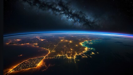 Night view of the Earth from space showing visible city lights.