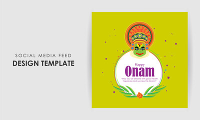 Vector illustration of Happy Onam social media story feed mockup template