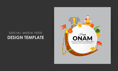Vector illustration of Happy Onam social media story feed mockup template