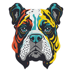Isolated art of the Bulldog head, street graphic design style with flat color on white background. Pattern graphic of dog design.