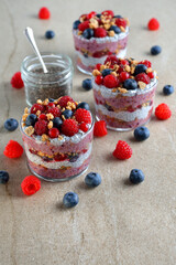 Chia pudding parfait with berries
