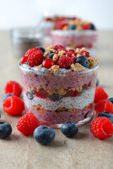 Chia pudding parfait with berries