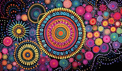 Colorful Mandala Pattern on Black Background. Created using generative AI tools