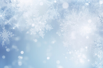 Naklejka na ściany i meble Blue Christmas festive background with snowflakes and copy space. Generative Ai