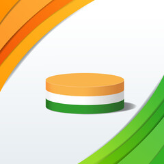 orange white and green color podium, august 15 independence day of India or republic day, Podium product display, mockup template,3D illustration.