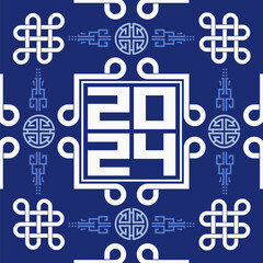 Seamless pattern with Asian elements for happy Chinese new year of the Dragon 2024