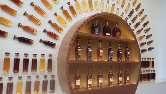 Yerevan, Armenia - May 5, 2023: Ararat alcoholic drinks stand. Ararat is a brand of Armenian cognac produced by the Yerevan Brandy Factory since 1887.
