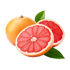 Delicious grapefruit with leaves slice,isolated on transparent background, png created with Generative AI, Clipping Path