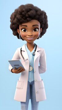 Black woman doctor. Therapist cartoon character.