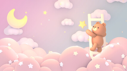 3d rendered cute bear reaching for the star.