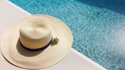 Fototapeta na wymiar A Straw Hat by the Pool - Generative ai