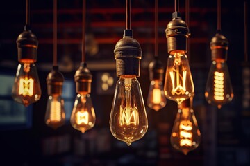 Fototapeta na wymiar Decorative antique Edison style light bulbs - Generative ai