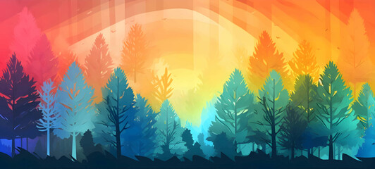 A colorful vision of the forest at sunrise