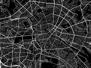 Vector road map of the city of  Berlin centrum in Germany on a black background.