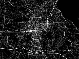 Vector road map of the city of  Cottbus in Germany on a black background.