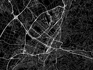 Vector road map of the city of  Freiburg im Breisgau in Germany on a black background.