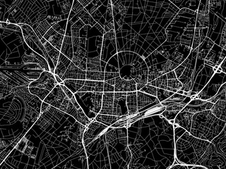 Vector road map of the city of  Karlsruhe in Germany on a black background.