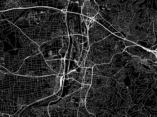 Vector road map of the city of  Heilbronn in Germany on a black background.