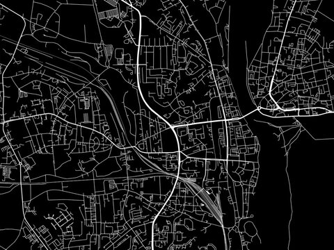 Vector road map of the city of  Frankfurt am Oder in Germany on a black background.