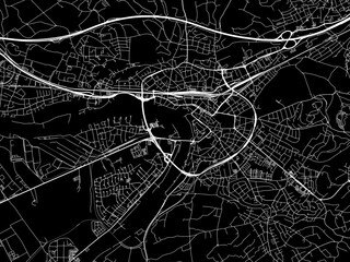 Vector road map of the city of  Aschaffenburg in Germany on a black background.