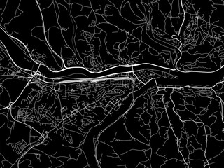Vector road map of the city of  Passau in Germany on a black background.