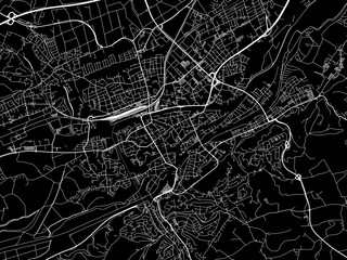 Vector road map of the city of  Landshut in Germany on a black background.