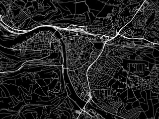 Vector road map of the city of  Wurzburg in Germany on a black background.