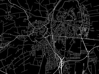 Vector road map of the city of  Dachau in Germany on a black background.