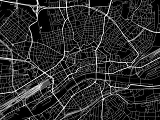 Vector road map of the city of Frankfurt am Main in Germany on a black background.
