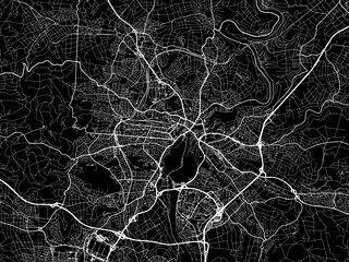 Vector road map of the city of  Kassel in Germany on a black background.