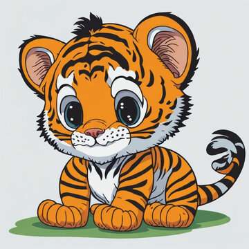 cartoon cute baby tiger sitting