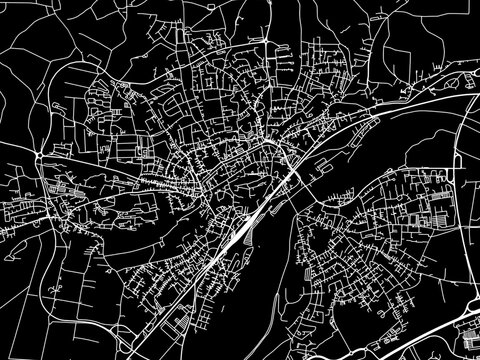Vector road map of the city of  Freising in Germany on a black background.