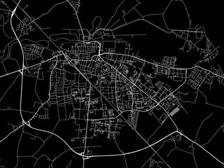 Vector road map of the city of  Greifswald in Germany on a black background.