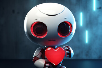Cute robot with a heart. AI generative.