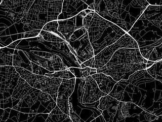 Vector road map of the city of  Mulheim in Germany on a black background.