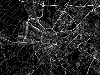 Vector road map of the city of  Aachen in Germany on a black background.