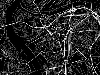 Vector road map of the city of  Duisburg in Germany on a black background.