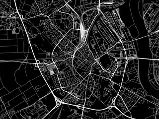 Vector road map of the city of  Neuss in Germany on a black background.